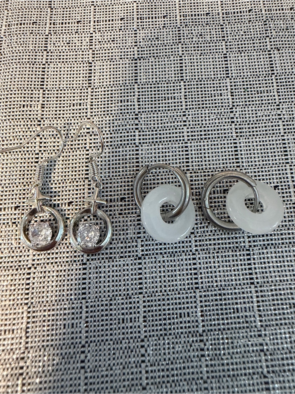Women's White Jade and Silver Interlocking Hoop Earrings